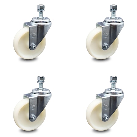 Service Caster 4 Inch Nylon Wheel Swivel 10mm Threaded Stem Caster Set SCC-TS20S414-NYS-M1015-4